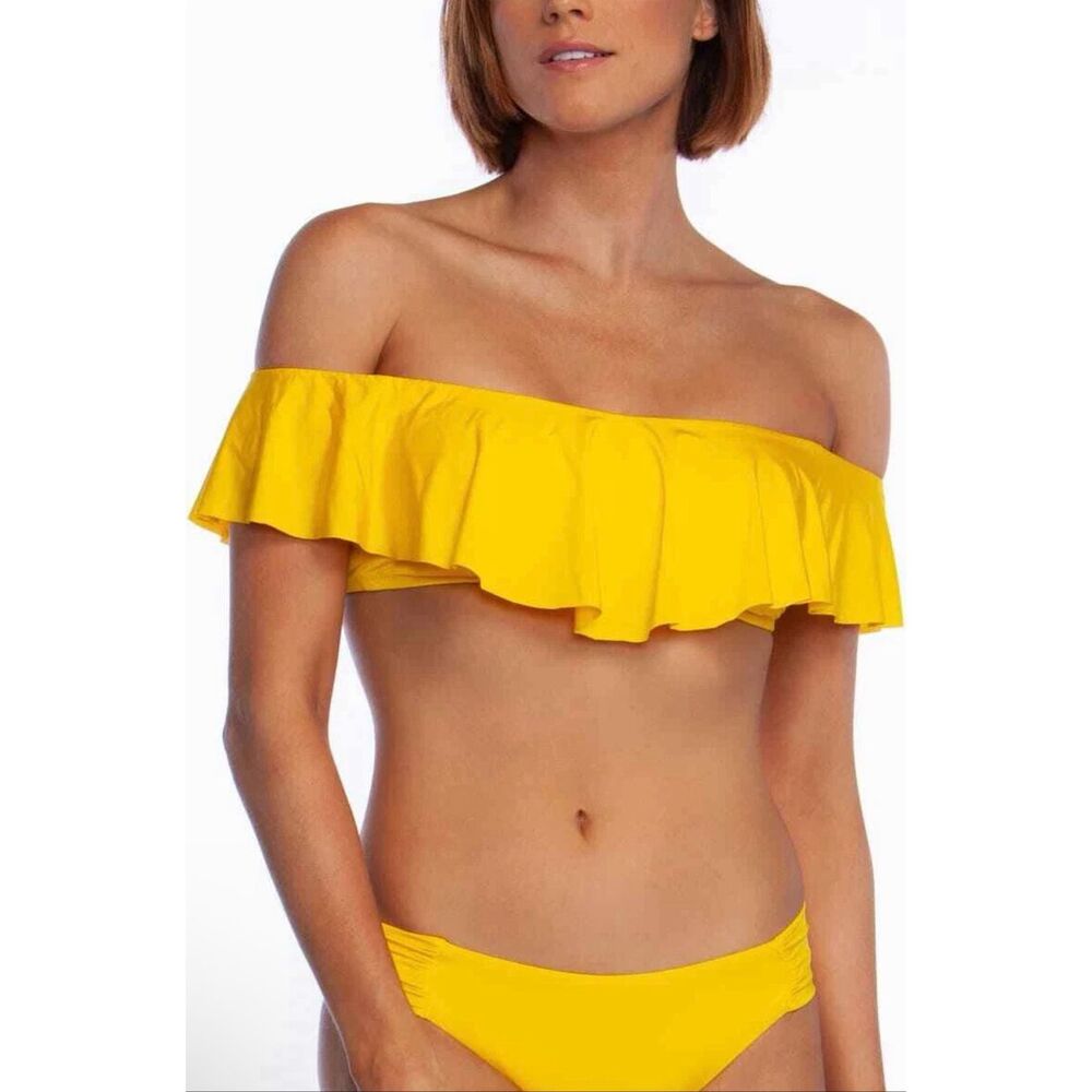 Trina Turk Women Yellow Ruffled Off-Shoulder Bikini Top Swimwear Size 4 $150